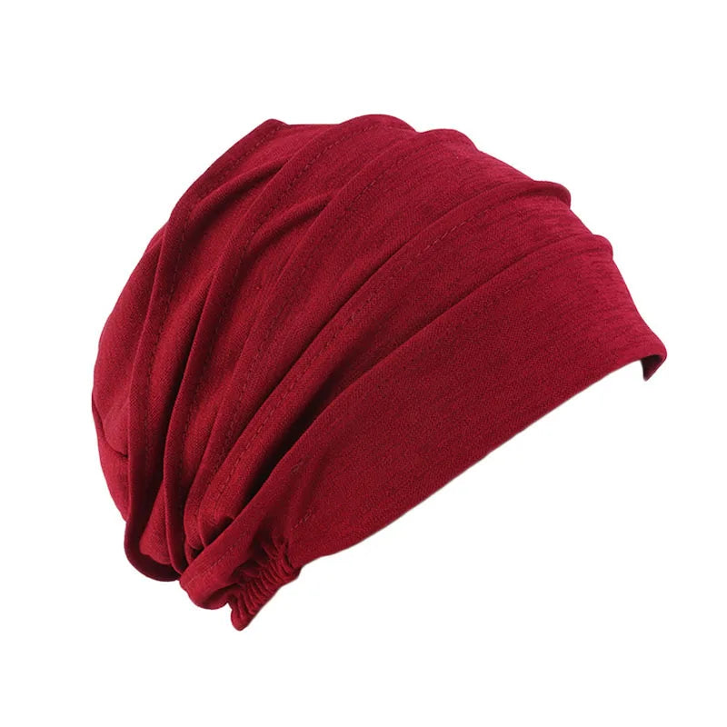 Cotton Slouch Turban Cap – All-Season Solid Knit Hat for Women