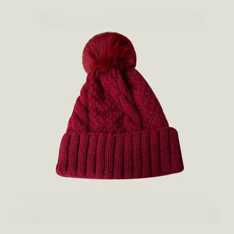 Twist Knit Winter Beanie – Warm Polyester Acrylic Hat for Women