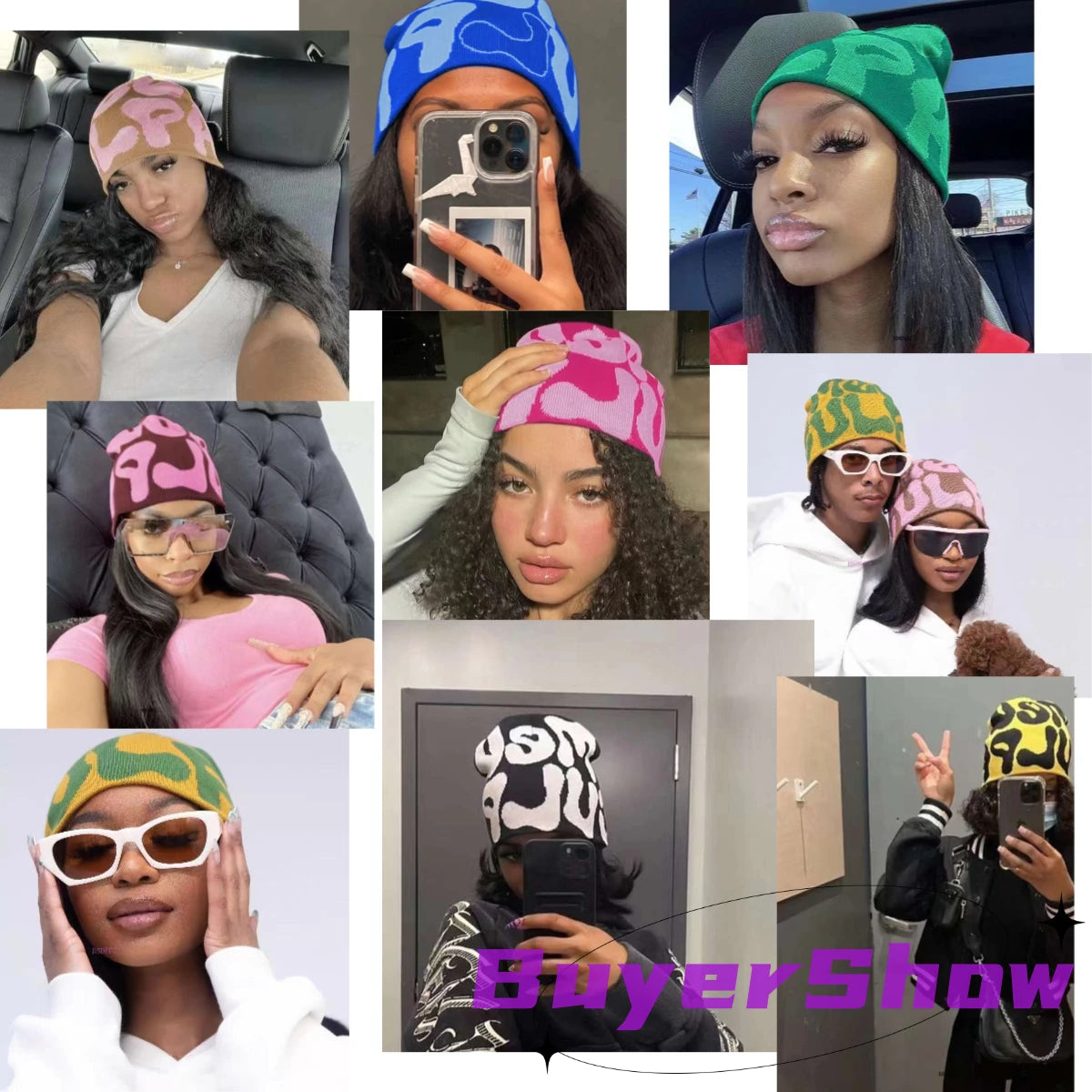 Y2K Hip Hop Beanie – Acrylic Print Knit Hat for Men & Women