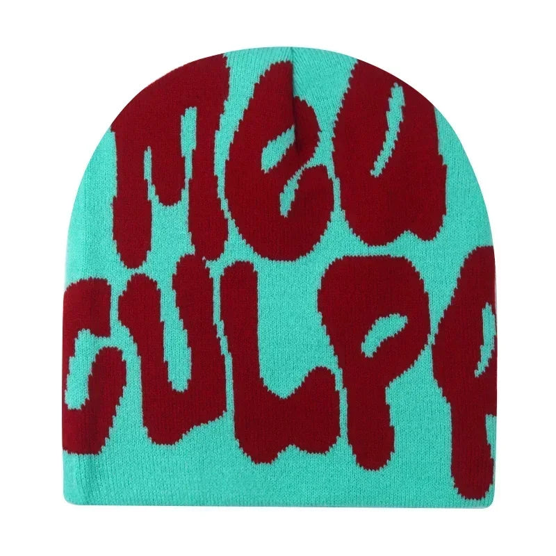 Y2K Letter Cargo Beanie – Polyester Knit Skull Cap for Men & Women