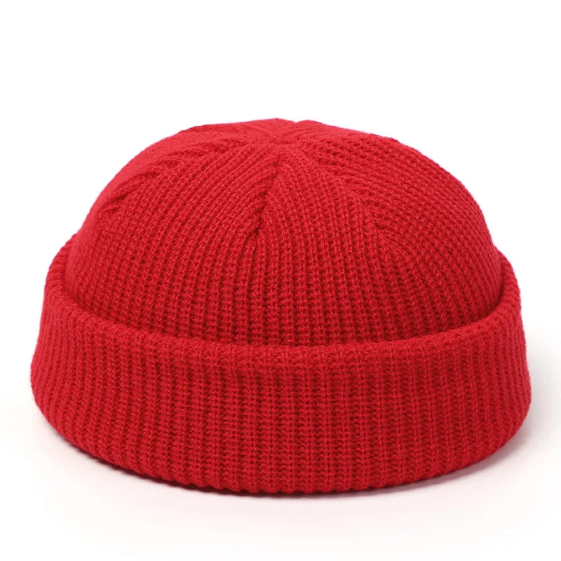 Retro Docker Cap – Polyester Solid Brimless Skullcap for Men & Women