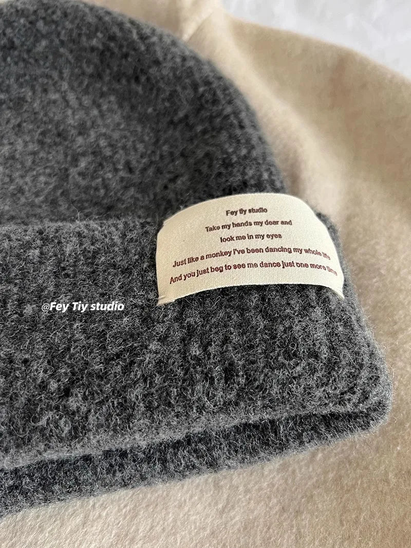 Chunky Oversized Wool Beanie – Wool Polyester Blend Korean Aesthetic Knit Hat for Women