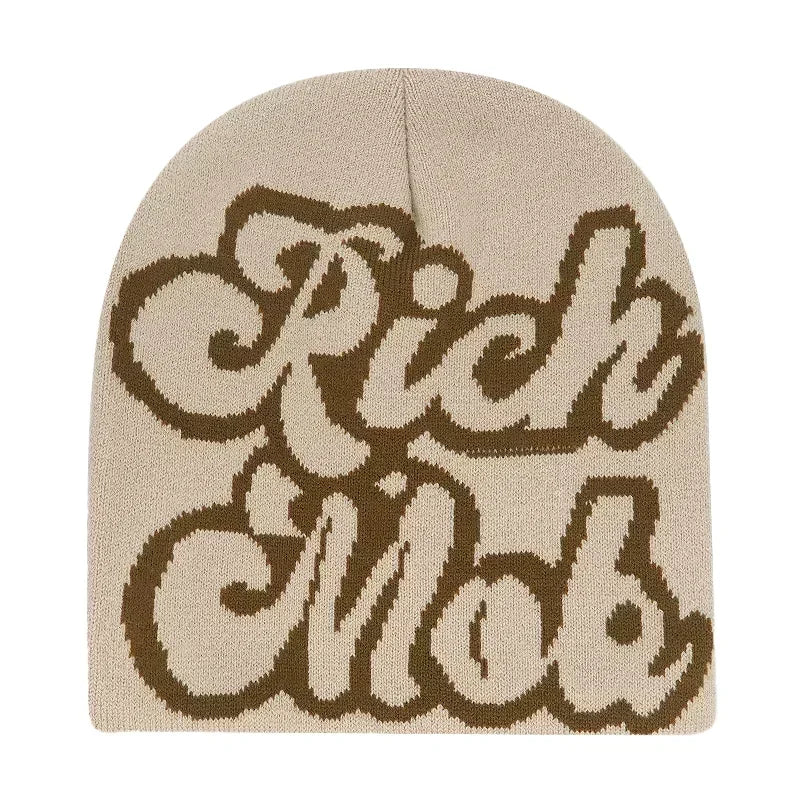 Y2K Letter Cargo Beanie – Polyester Knit Skull Cap for Men & Women