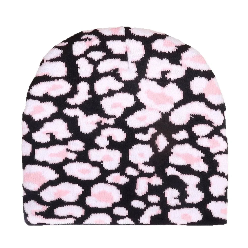 Leopard Print Knit Beanie – Animal Print Acrylic Hat for Men & Women