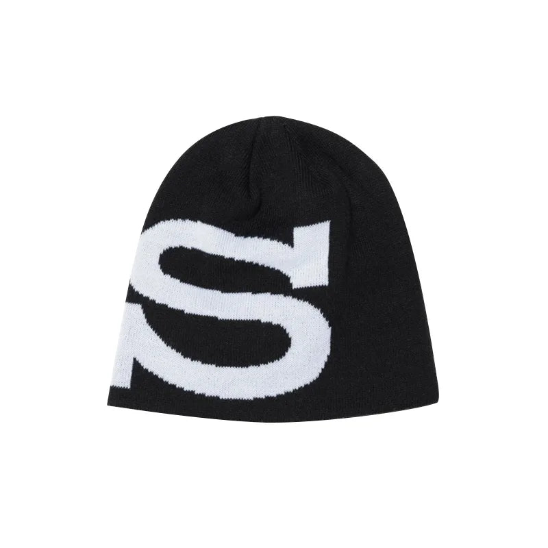 Y2K Hip Hop Wool Beanie – Retro Knit Letter S Winter Hat for Men & Women
