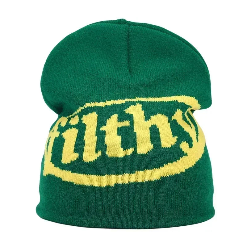 Y2K Letter Cargo Beanie – Polyester Knit Skull Cap for Men & Women