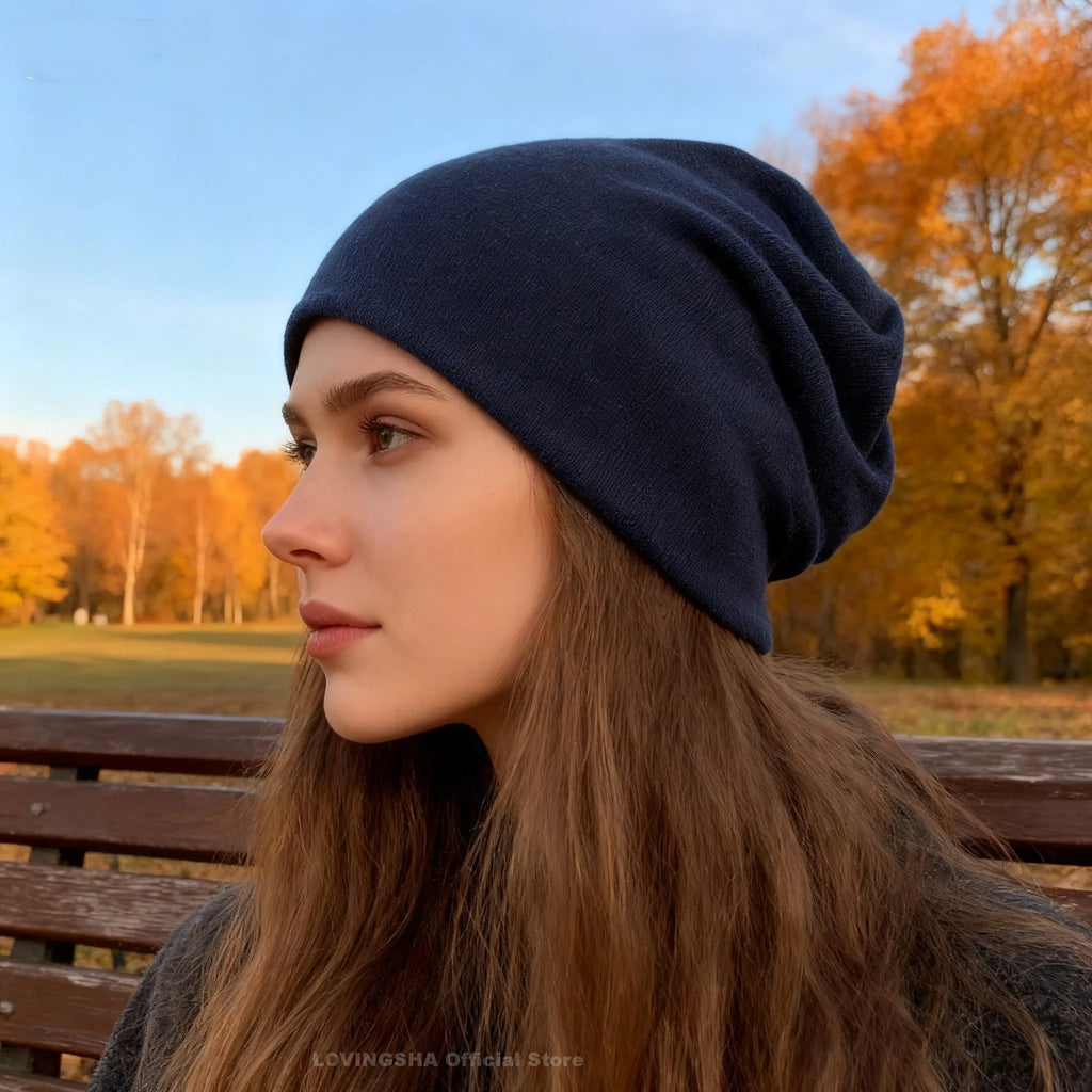 Dual-Use Beanie & Scarf – Polyester Spandex 2-in-1 Knit Hat for Men & Women