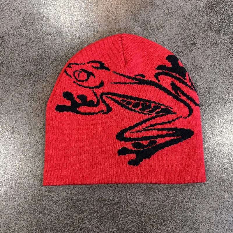 Tree Frog Print Beanie – Stretchy Knit Hat for Outdoor Sports & Streetwear
