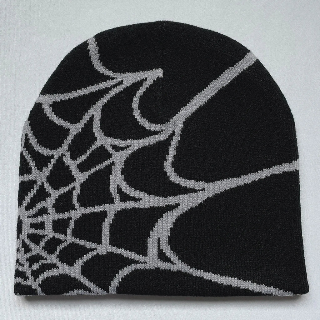Y2K Spider Web Knit Hat – Geometric Acrylic Beanie for Men & Women