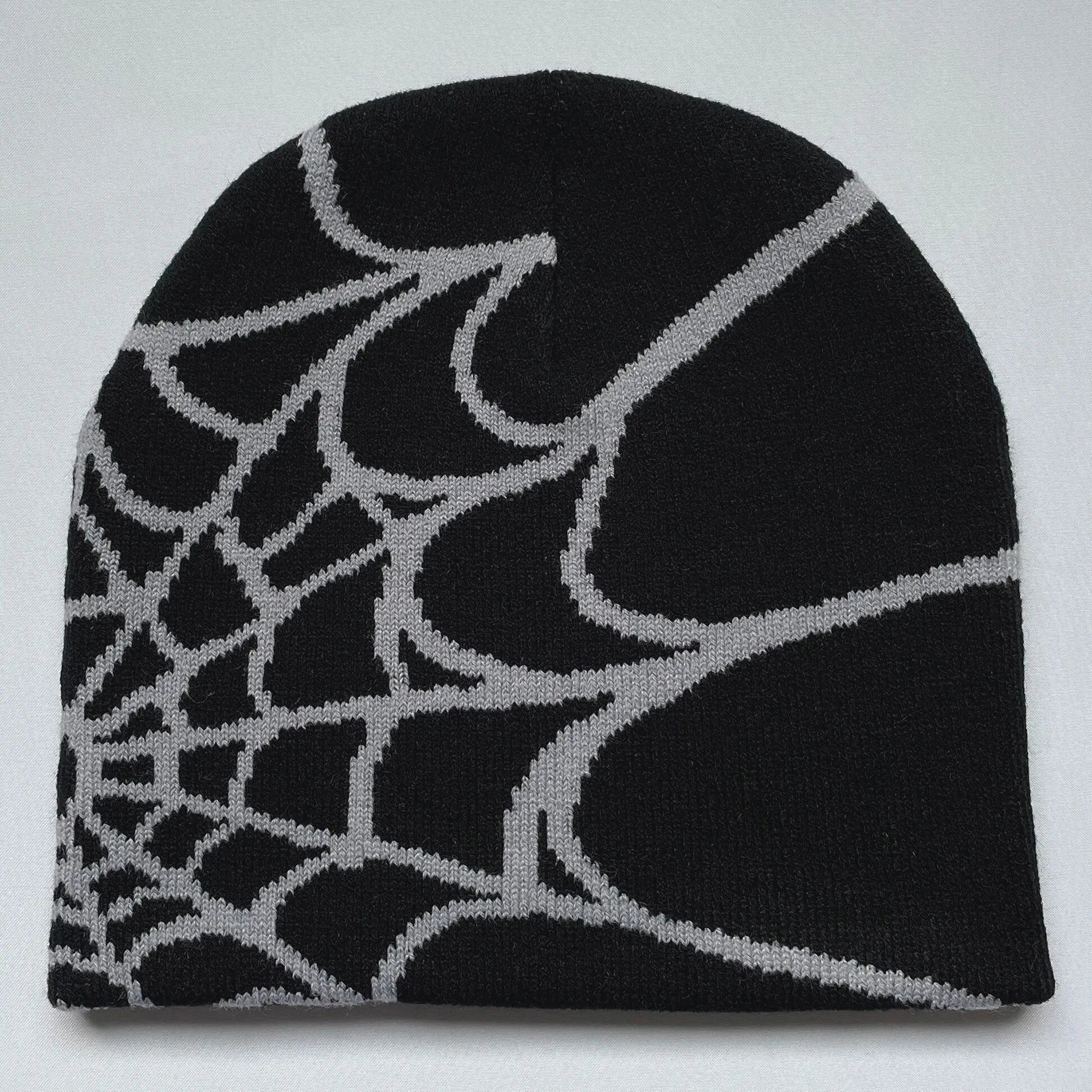 Y2K Spider Web Knit Hat – Geometric Acrylic Beanie for Men & Women