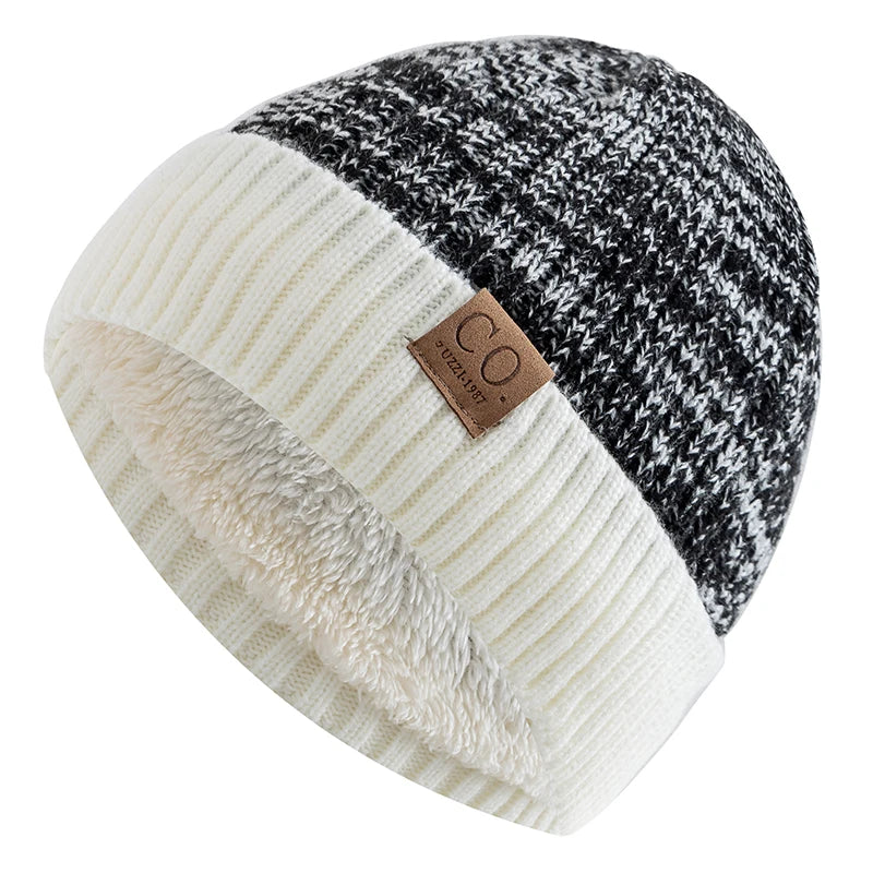Two-Tone Winter Beanie – Fur-Lined Colour Block Knit Hat for Men & Women