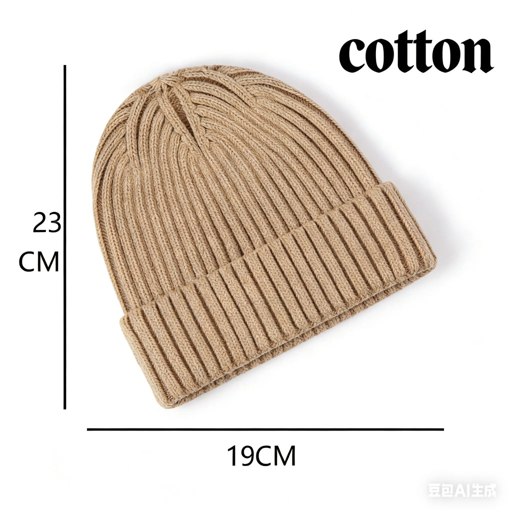 Wool Melon Beanie – Cotton Polyester Warm Knit Skull Cap for Men & Women
