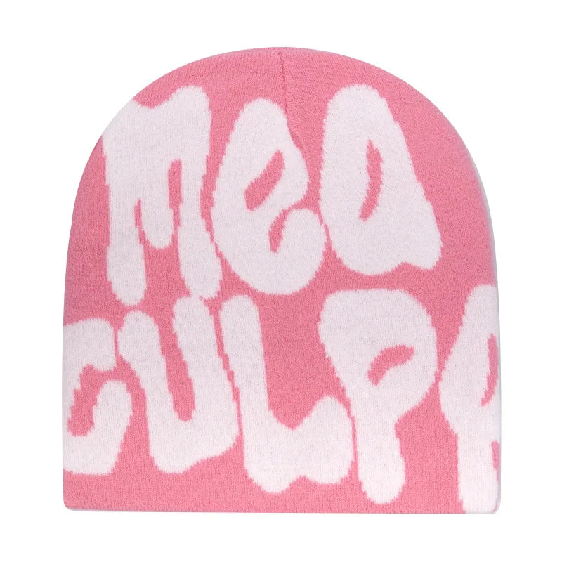 Y2K Hip Hop Beanie – Acrylic Print Knit Hat for Men & Women