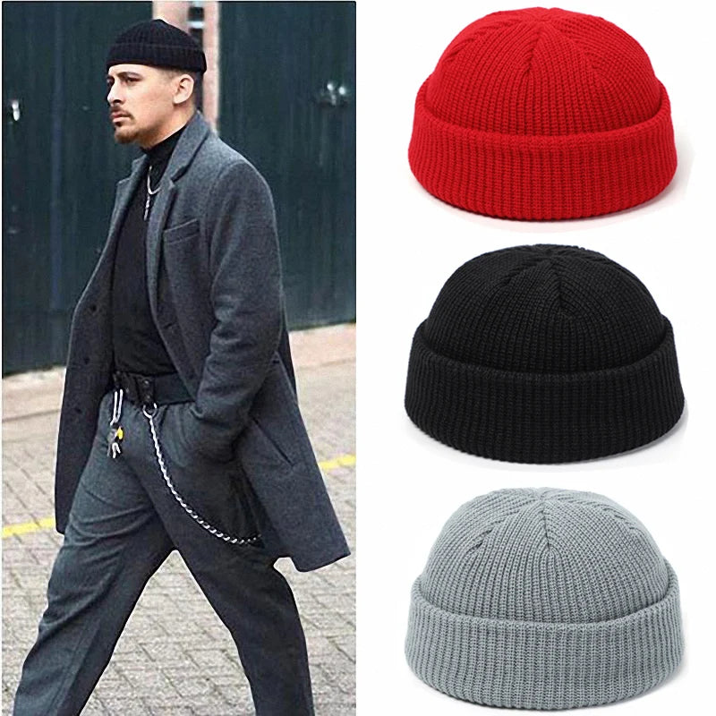 Retro Docker Cap – Polyester Solid Brimless Skullcap for Men & Women