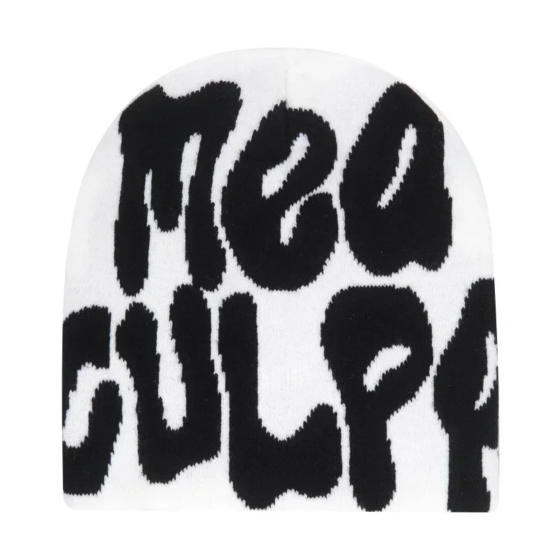Y2K Letter Cargo Beanie – Polyester Knit Skull Cap for Men & Women