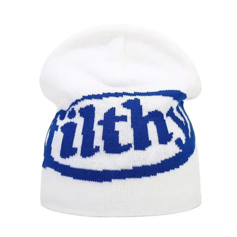 Y2K Letter Cargo Beanie – Polyester Knit Skull Cap for Men & Women