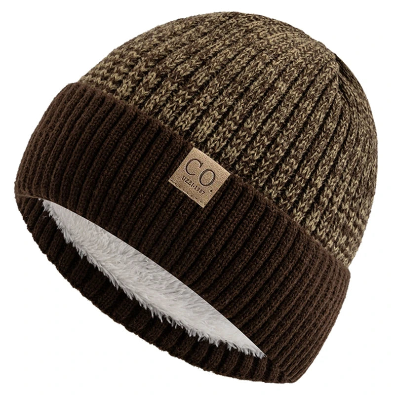 Two-Tone Winter Beanie – Fur-Lined Colour Block Knit Hat for Men & Women