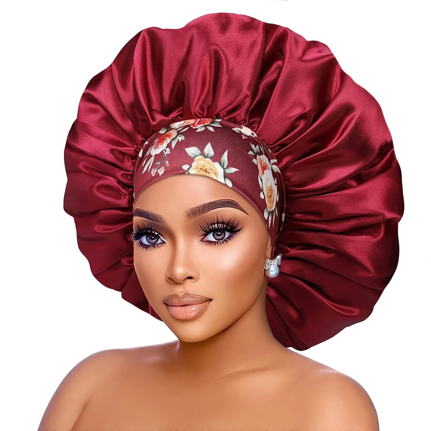 Flower Print Satin Bonnet – Silk Sleep Cap for Women