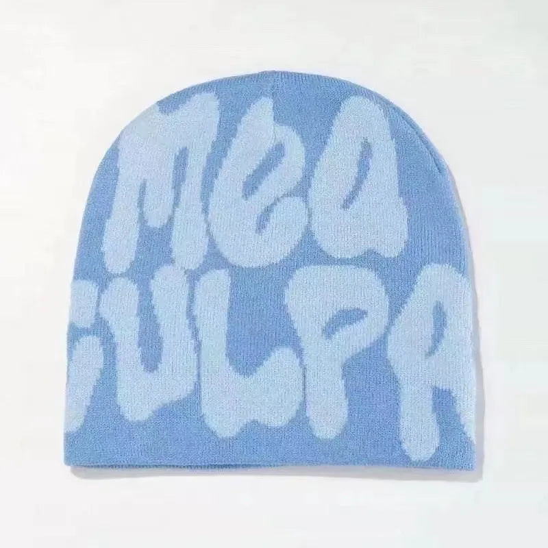 Mea Culpa Y2K Kpop Beanie – Letter Knit Cap for Women