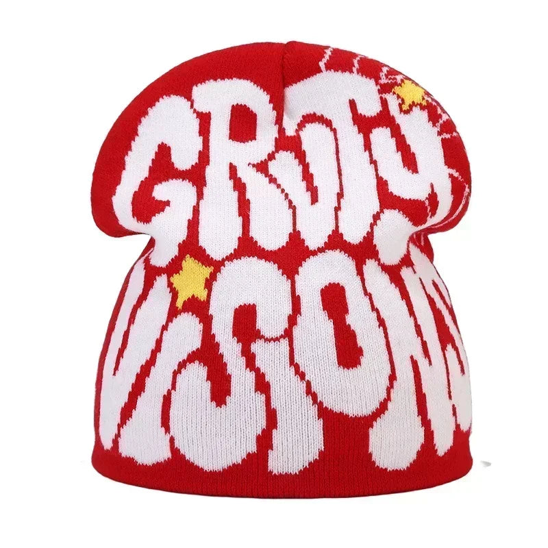 Y2K Letter Cargo Beanie – Polyester Knit Skull Cap for Men & Women