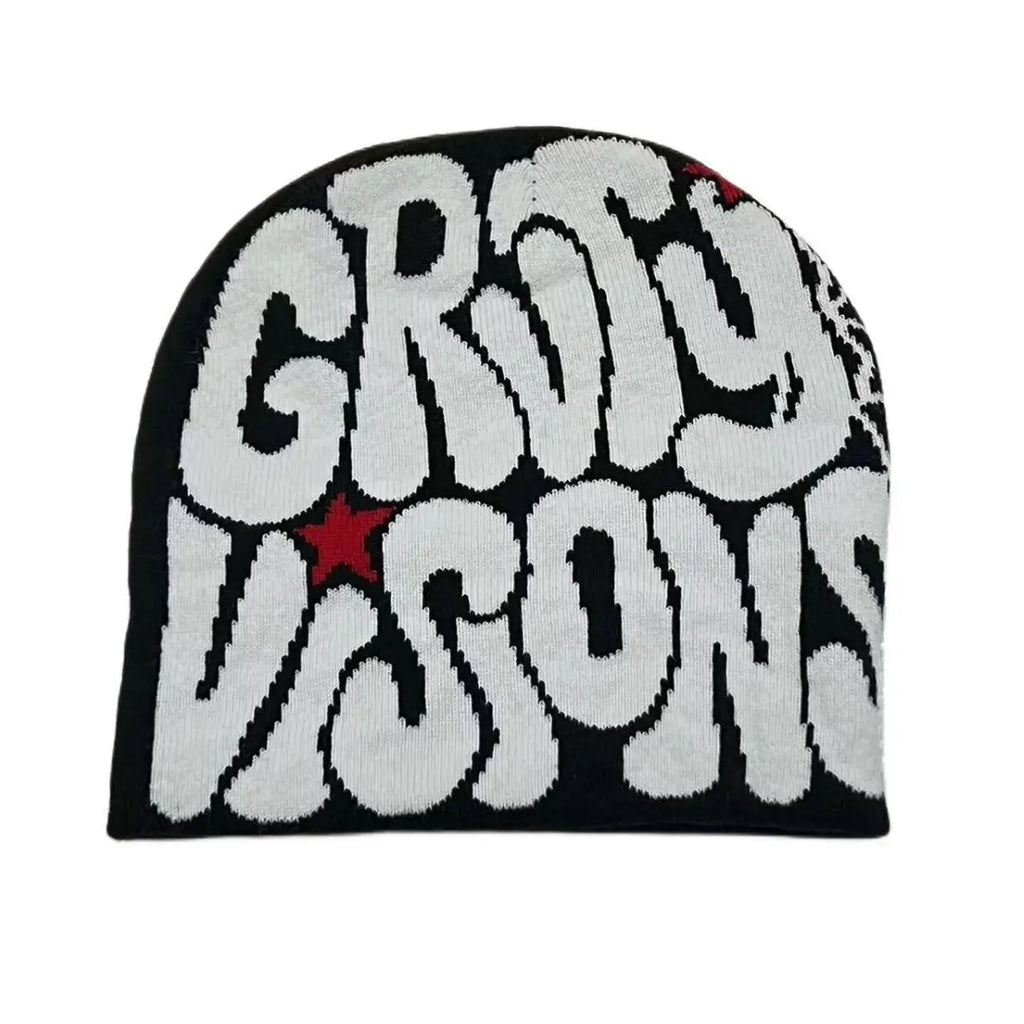 Y2K Niche Design Beanie – Bold Print Knit Hat for Women & Men