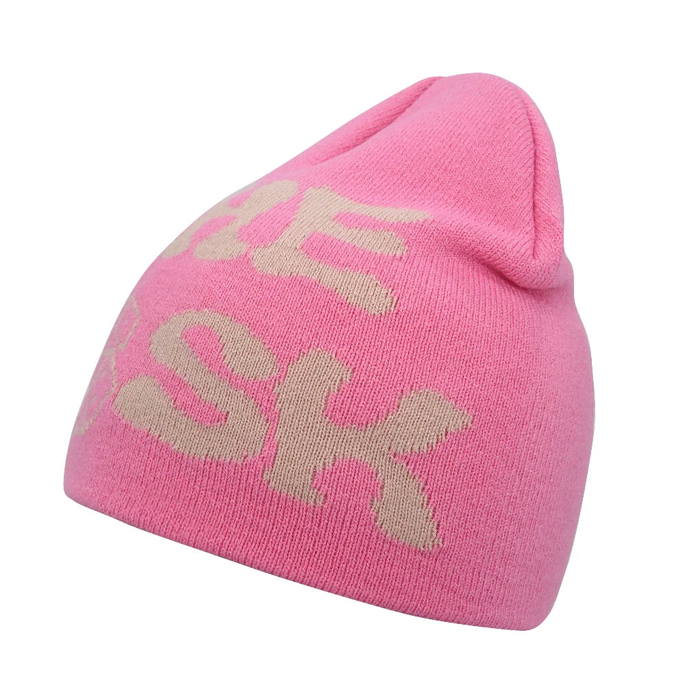 Y2K Letter Cargo Beanie – Polyester Knit Skull Cap for Men & Women