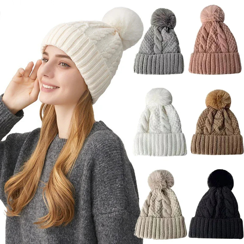 Twist Knit Winter Beanie – Warm Polyester Acrylic Hat for Women