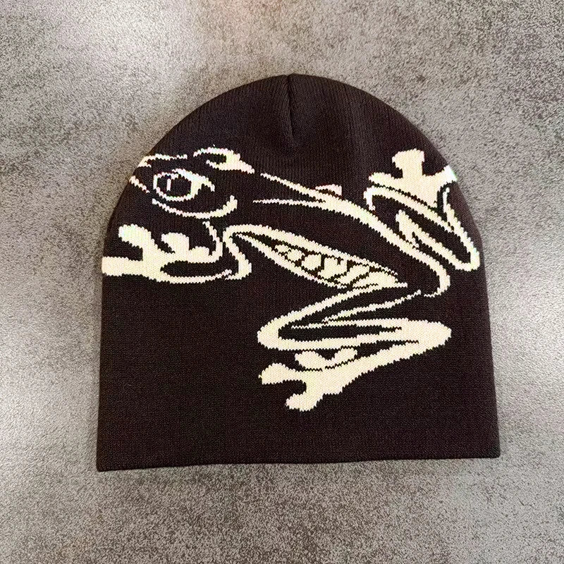Tree Frog Print Beanie – Stretchy Knit Hat for Outdoor Sports & Streetwear