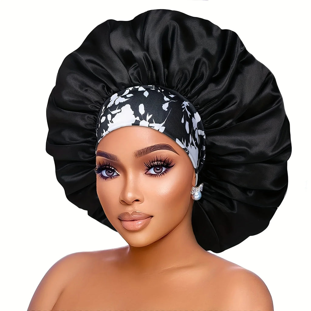 Flower Print Satin Bonnet – Silk Sleep Cap for Women