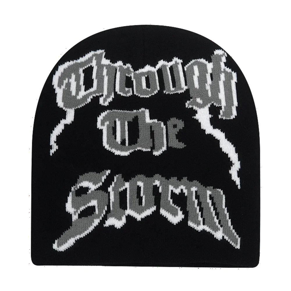 Y2K Letter Cargo Beanie – Polyester Knit Skull Cap for Men & Women