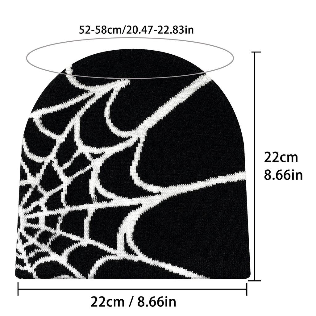 Y2K Spider Web Knit Hat – Geometric Acrylic Beanie for Men & Women