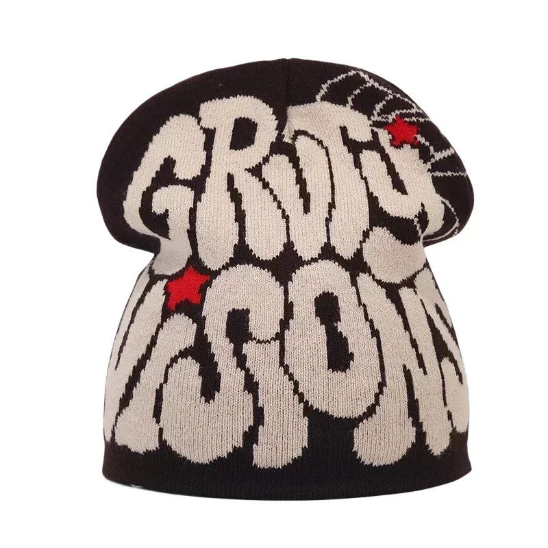Y2K Letter Cargo Beanie – Polyester Knit Skull Cap for Men & Women