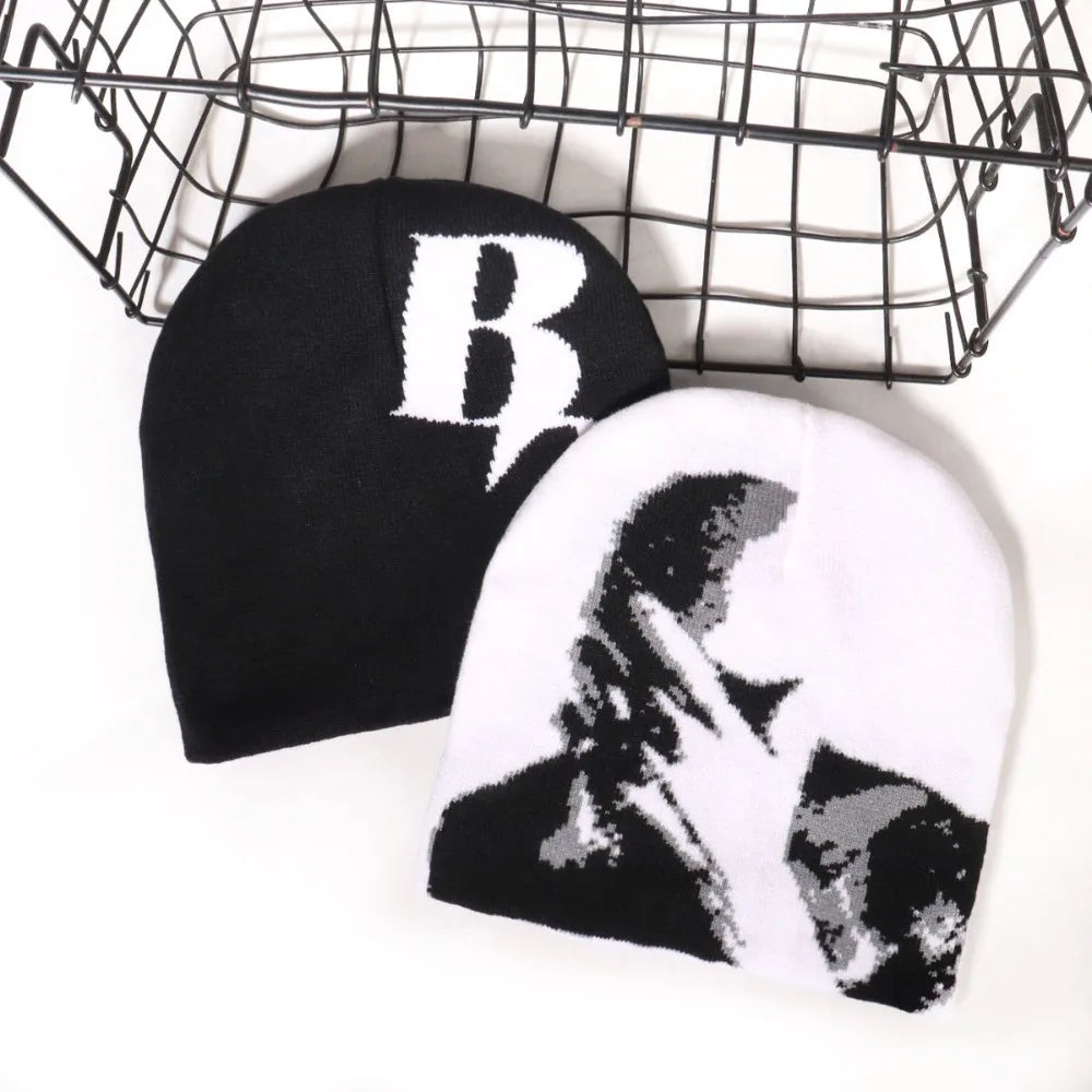 Y2K Goth Harajuku Beanie – Animal Print Acrylic Knit Hat for Men & Women