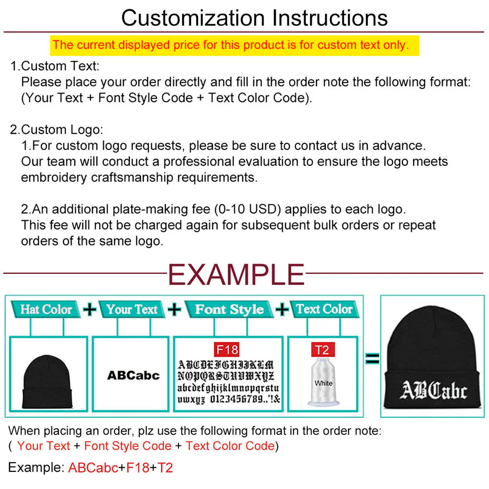 Custom Embroidery Name Beanie – Personalised Acrylic Letter Knit Hat for Men & Women