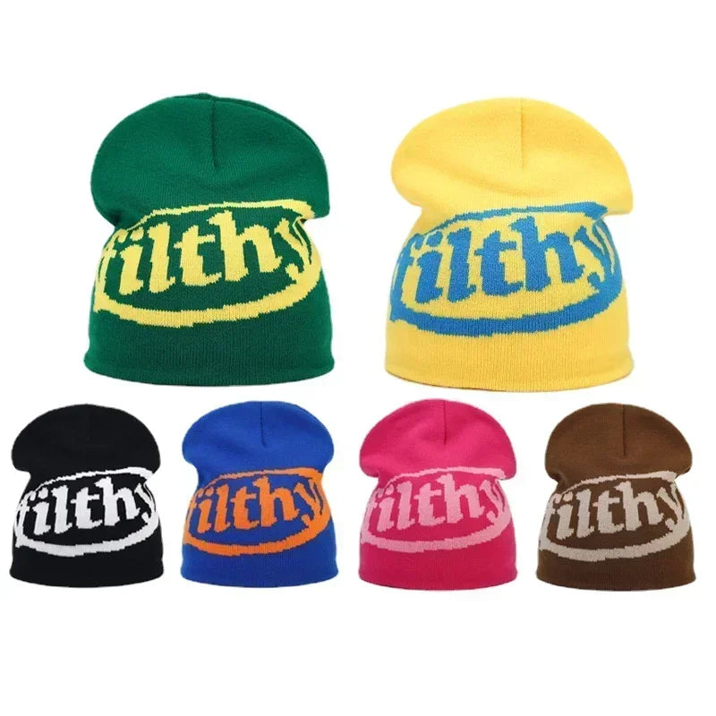 Y2K Letter Cargo Beanie – Polyester Knit Skull Cap for Men & Women