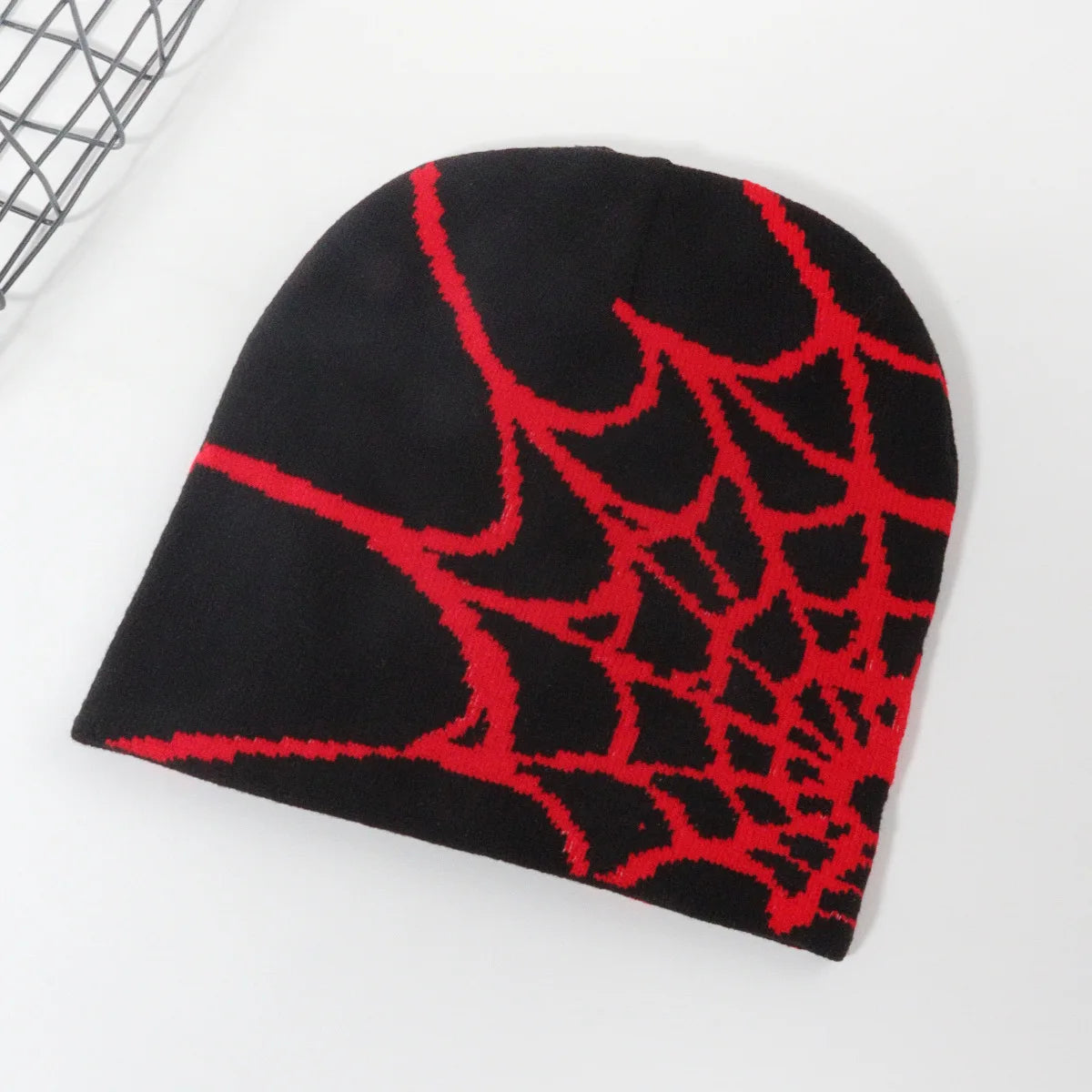 Spider Web Y2K Goth Beanie – Dark Aesthetic Knit Hat for Women & Men