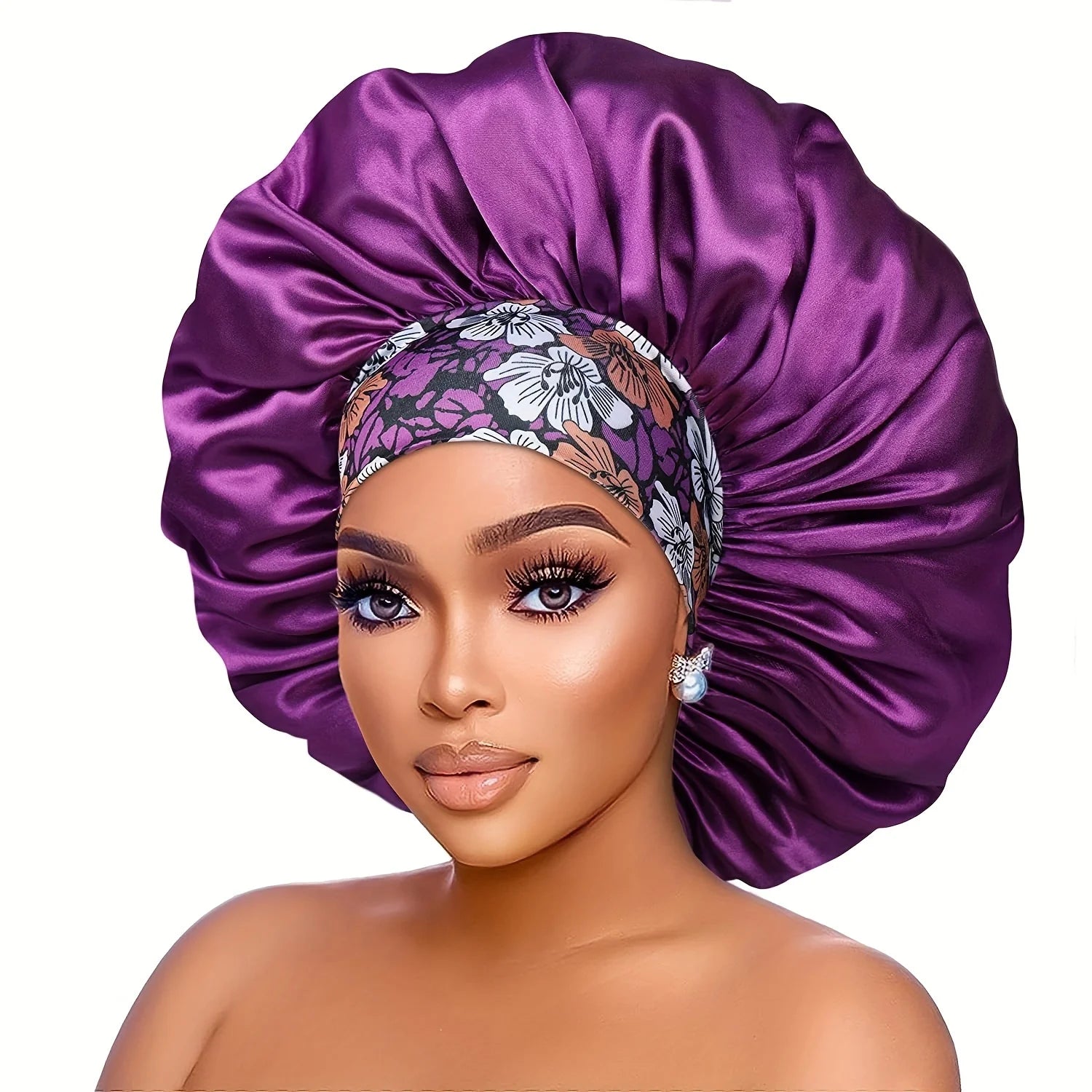 Flower Print Satin Bonnet – Silk Sleep Cap for Women