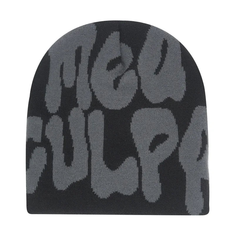 Y2K Hip Hop Beanie – Acrylic Print Knit Hat for Men & Women