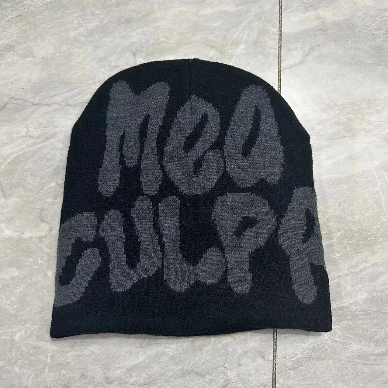 Mea Culpa Y2K Kpop Beanie – Letter Knit Cap for Women