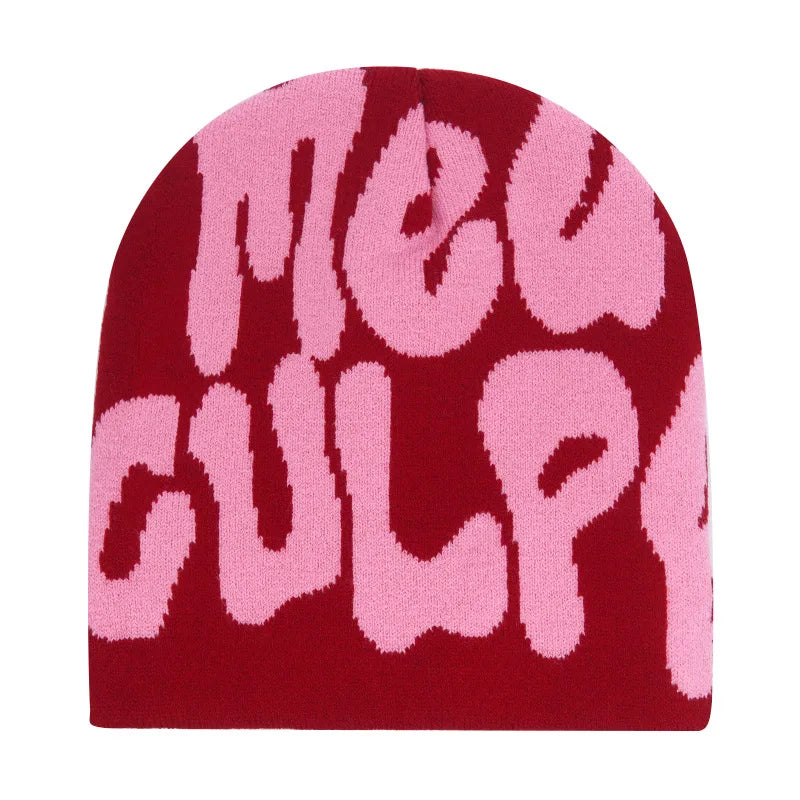 Y2K Hip Hop Beanie – Acrylic Print Knit Hat for Men & Women