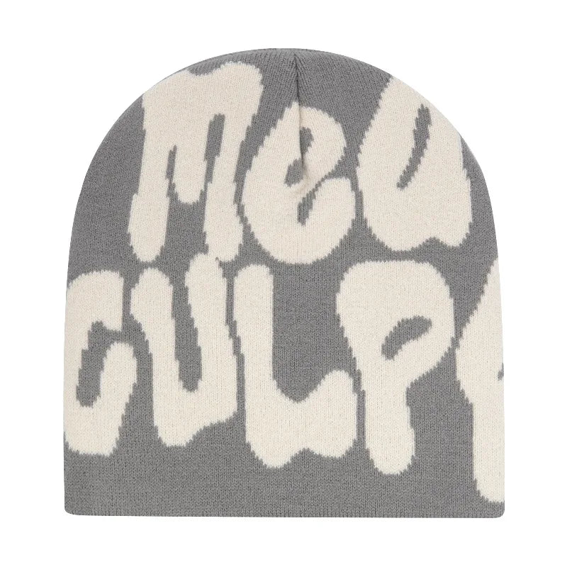 Y2K Hip Hop Beanie – Acrylic Print Knit Hat for Men & Women