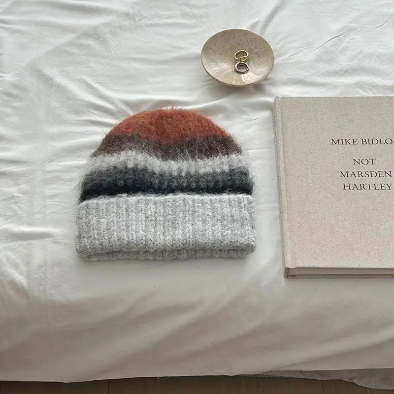 Rainbow Striped Beanie & Scarf Set – Wool Blend Winter Accessories for Men & Women