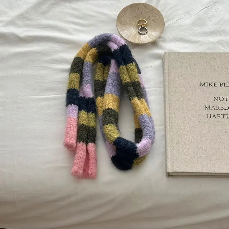 Rainbow Striped Beanie & Scarf Set – Wool Blend Winter Accessories for Men & Women