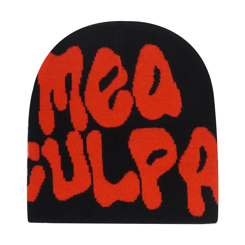 Y2K Hip Hop Beanie – Acrylic Print Knit Hat for Men & Women