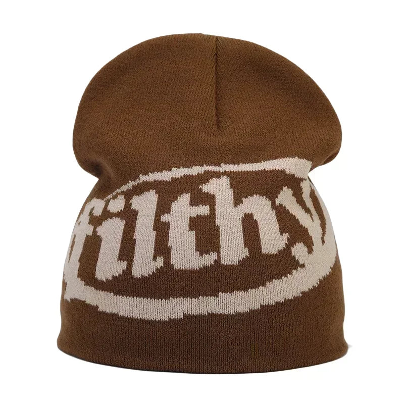 Y2K Letter Cargo Beanie – Polyester Knit Skull Cap for Men & Women