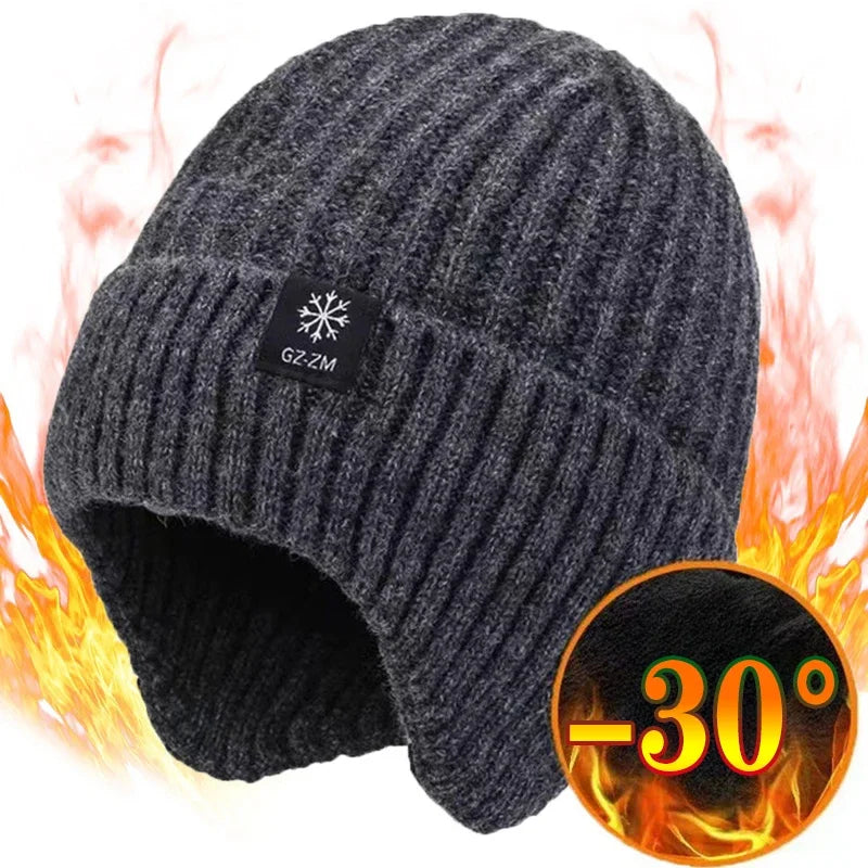 Fur-Lined Bomber Beanie – Rayon Acrylic Thick Plush Ear Protection Knit Hat for Women