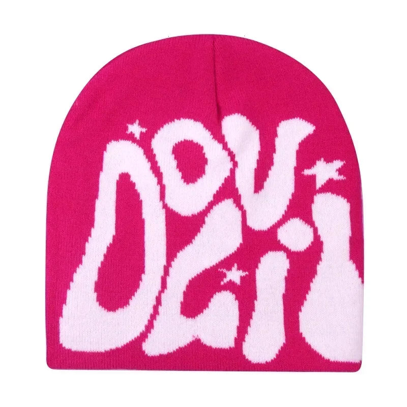 Y2K Letter Cargo Beanie – Polyester Knit Skull Cap for Men & Women