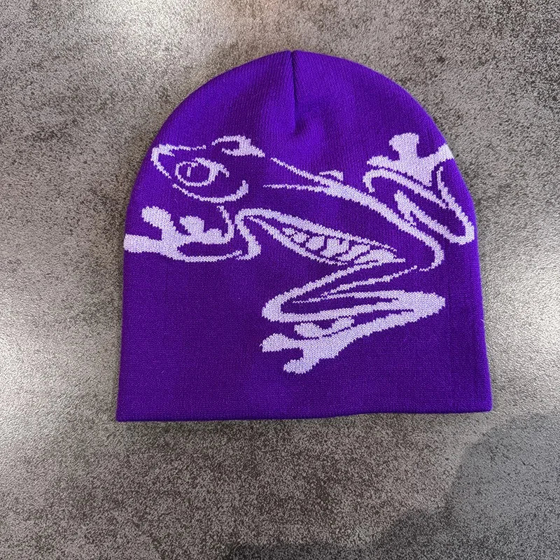 Tree Frog Print Beanie – Stretchy Knit Hat for Outdoor Sports & Streetwear