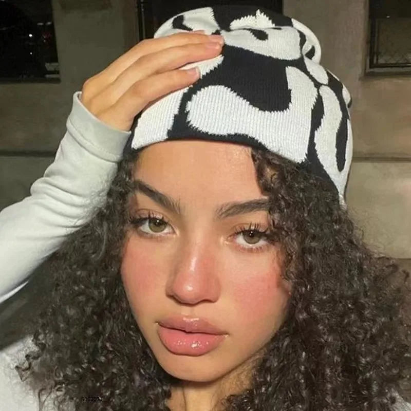 Mea Culpa Y2K Kpop Beanie – Letter Knit Cap for Women