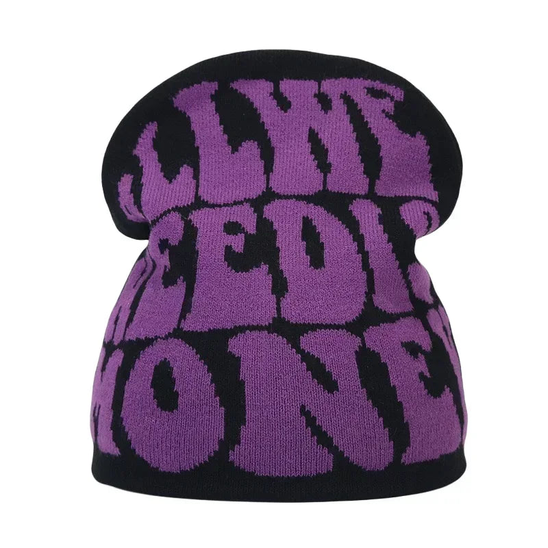 Y2K Letter Cargo Beanie – Polyester Knit Skull Cap for Men & Women